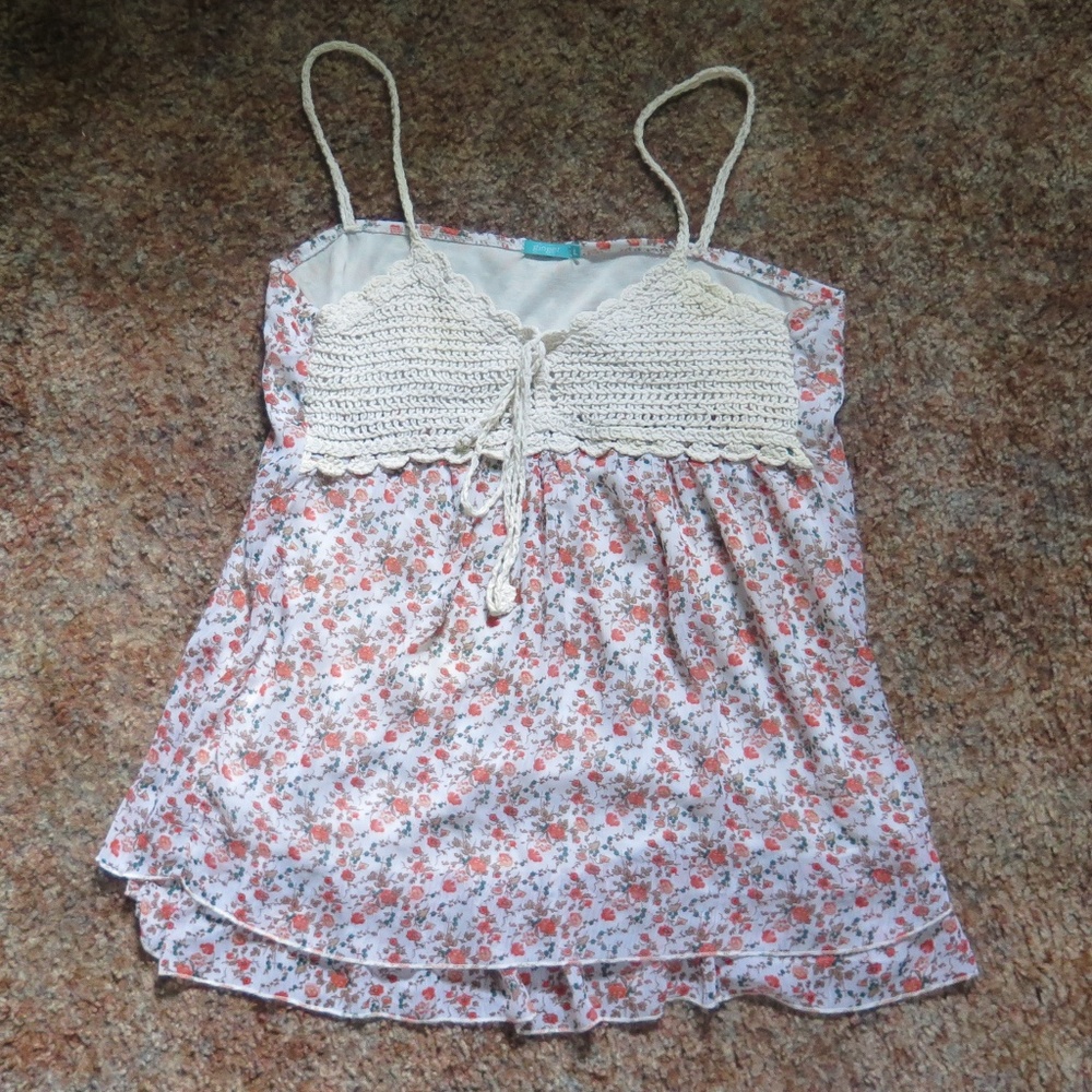 Ginger Multi Layered 1/2 Crochet Floral Flowy Top